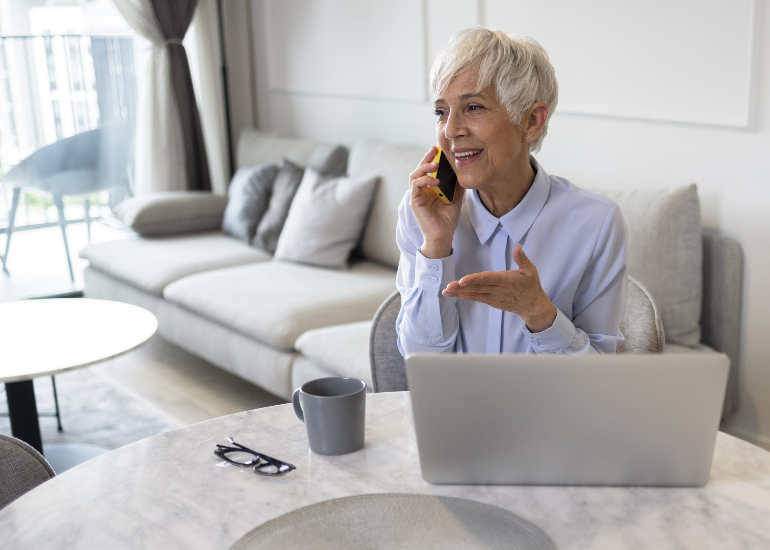 Front View Woman Taking Break With Smartphone